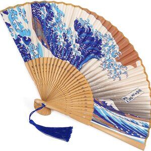 Folding Hand Fan for Women and Men- Elegant Bamboo and Silk Fans Wooden Folding